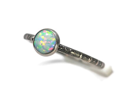 6mm Opal Skinny Beaded Band Ring - Antique Silver Finish by Salish Sea Inspirations - image1